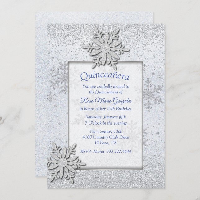 Snowflakes Winter Quinceañera Sweet 16 Invitation (Front/Back)