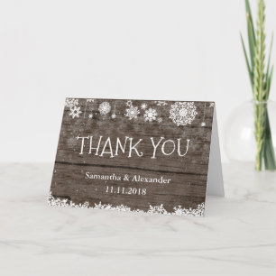 Snowflakes Winter rustic wood Thank You Card