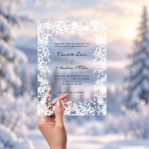 Snowflakes winter script clear wedding acrylic invitations