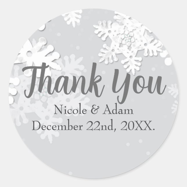 Snowflakes Winter Thank You Sticker (Front)