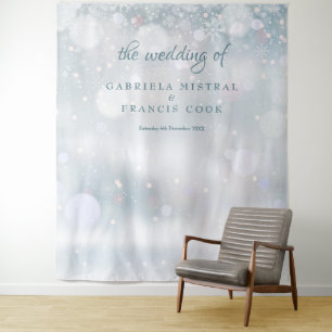 Snowflakes Winter Wedding Photo Booth Backdrop Tapestry