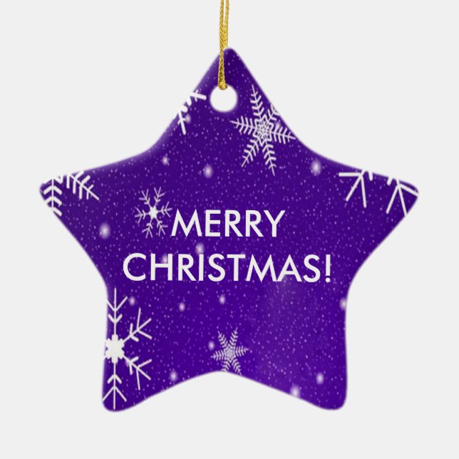 Snowflakes with Blue Background Ceramic Tree Decoration (Front)