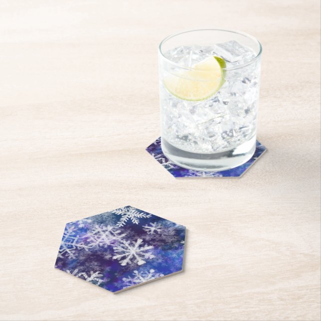 Snowflakes With blue background Paper Coaster (Insitu)