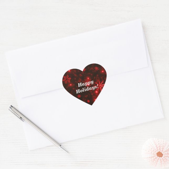 Snowflakes with Deep Red Background Heart Stickers (Envelope)