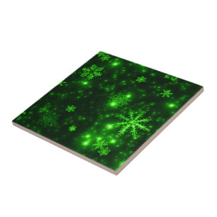 Snowflakes with Green Background Tile