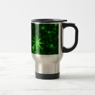 Snowflakes with Green Background Travel Mug
