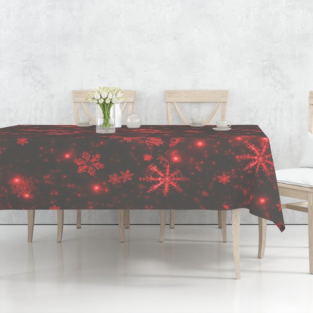 Snowflakes with Red Background Tablecloth (Snowflakes with Red Background Tablecloth)