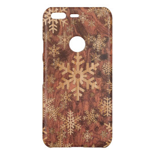 Snowflakes Wood Inlay Graphic Print Decor on a Uncommon Google Pixel Case