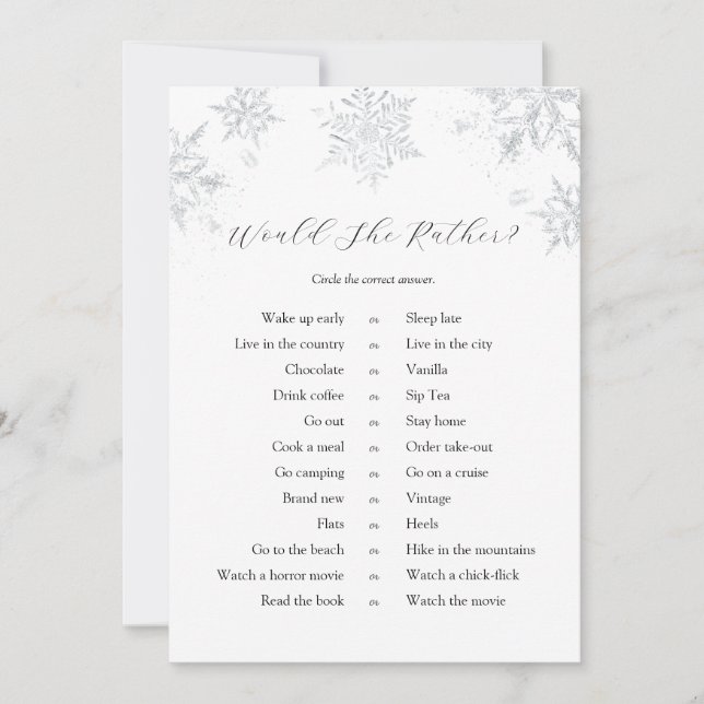 Snowflakes Would She Rather Game Card (Front)