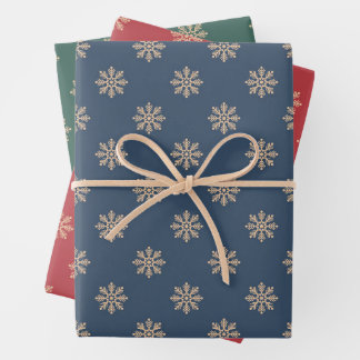 Snowflakes Wrapping Paper Flat Sheet Set of 3