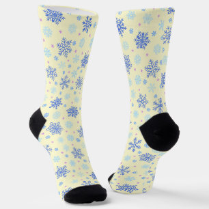 Snowflakes Yellow Pastel Yellow Elegant Stylish Socks