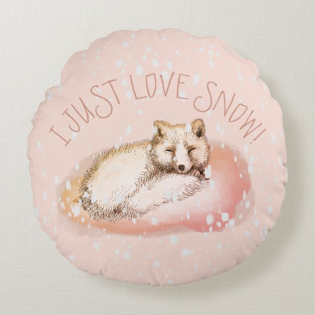 Snowfox, arctic fox round cushion (Front)