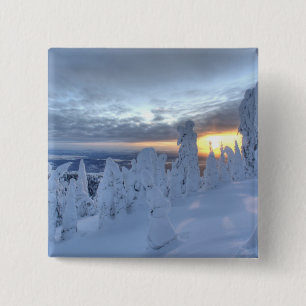 Snowghosts at sunset at Whitefish Mountain 15 Cm Square Badge