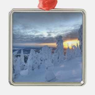 Snowghosts at sunset at Whitefish Mountain Metal Ornament