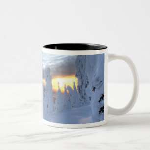 Snowghosts at sunset at Whitefish Mountain Two-Tone Coffee Mug