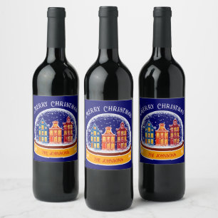 Snowglobe Amsterdam Village Christmas Wine Label