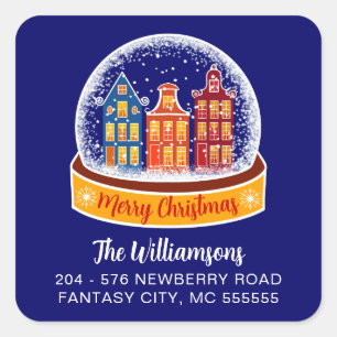 Snowglobe Christmas Village Return Address Square Sticker