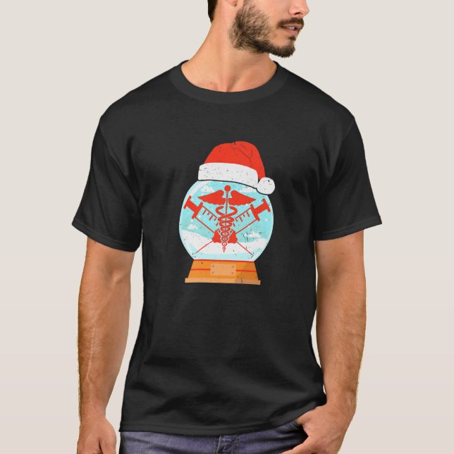 Snowglobe Medical Doctor Caduceus Medical Symbol H T-Shirt (Front)