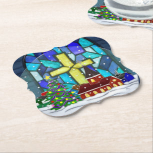 Snowglobe Whimsey Catholic Holiday Paper Coaster