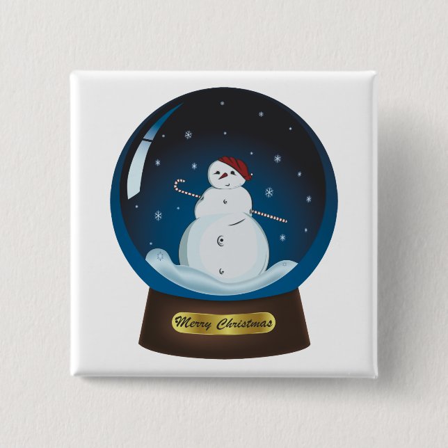 Snowglobe with cute snowman 15 cm square badge (Front)