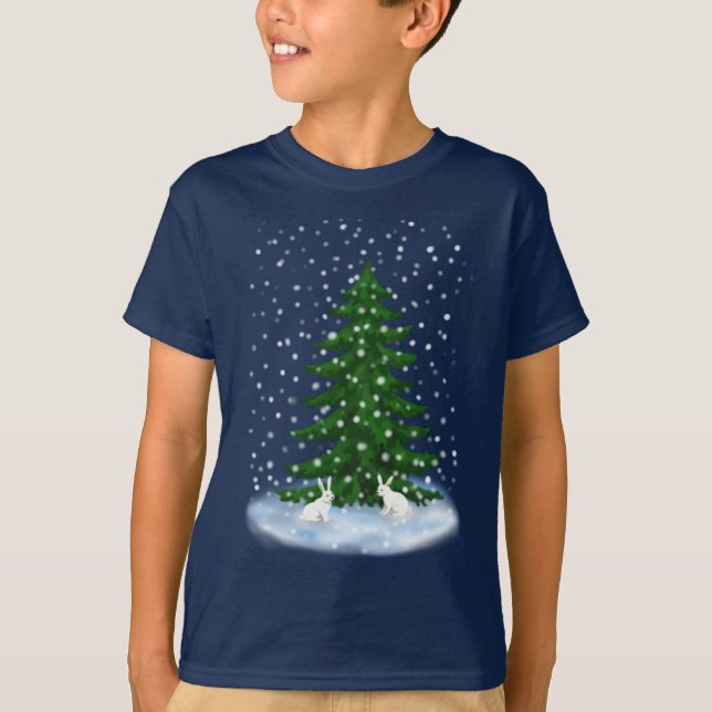 Snowhares and a spruce tree T-Shirt (Front)