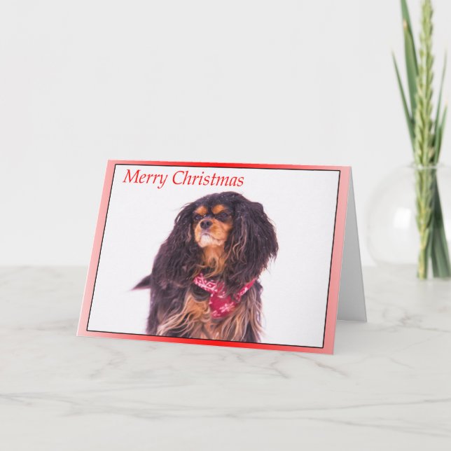 Snowing Cavalier King Charles Spaniel Christmas Holiday Card (Front)