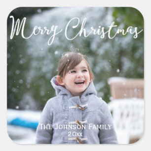 Snowing Photo Christmas Greetings Square Stickers