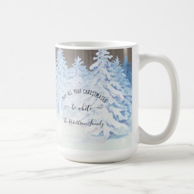 Snowing Pine Trees Christmas Rustic Wood Family Coffee Mug (Right)