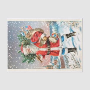 Snowing Santa Claus with Christmas Tree Presents Tissue Paper