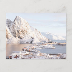 Snowing village rustic house Christmas Postcard