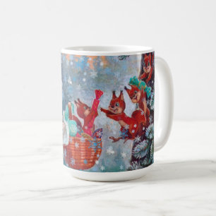 Snowing Winter Christmas Cute Girl with Squirrels Coffee Mug