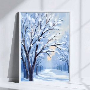 Snowkissed Forest Winter Watercolor Painting Poster