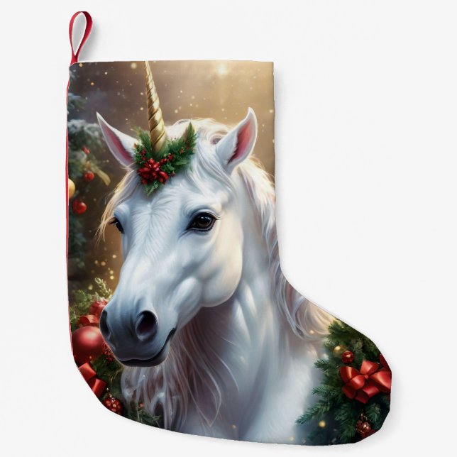 Snowlight: The Enchanted Christmas Unicorn Small Christmas Stocking (Front)