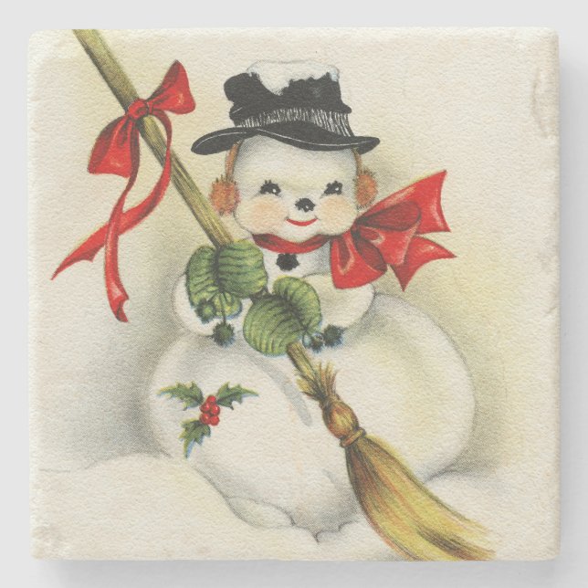 Snowman 001 stone coaster (Front)