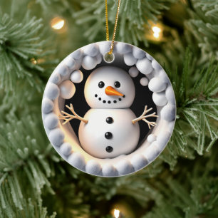 Snowman 3D Effect NOT actual 3d Ceramic Ornament