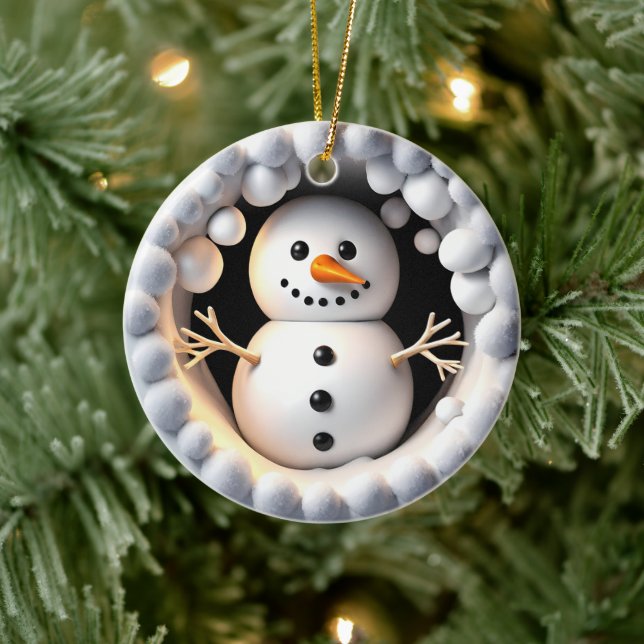 Snowman 3D Effect NOT actual 3d Ceramic Ornament (Tree)