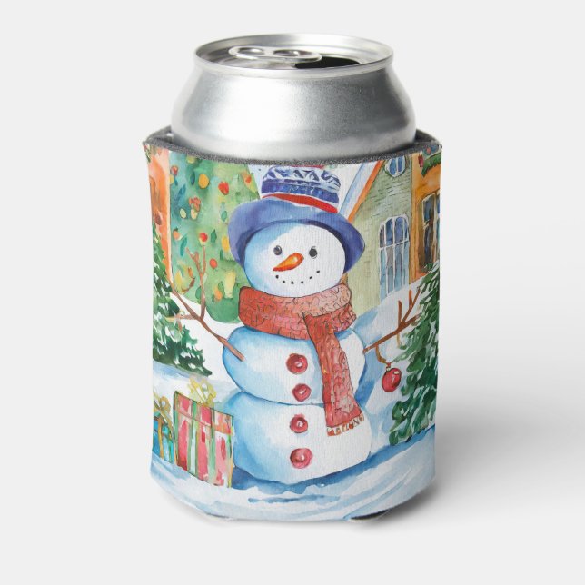 Snowman Add Name Christmas Gift Can Cooler (Can Back)