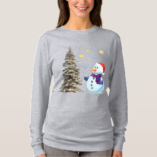 Snowman admires the evergreen. T-Shirt