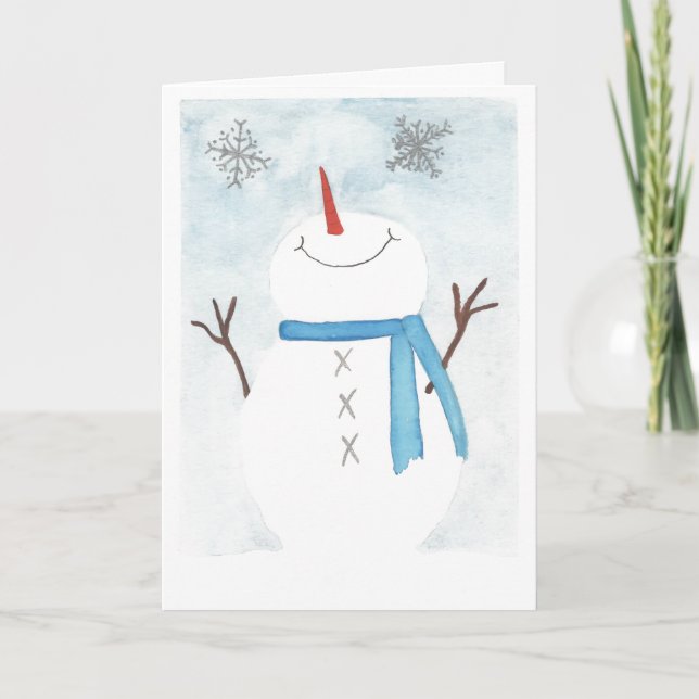 Snowman admiring snowflakes card (Front)