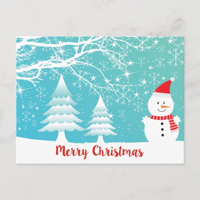 Snowman And Abstract Snowflakes Postcard (Front)