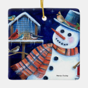 Snowman and Bird Feeder Ceramic Tree Decoration