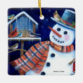 Snowman and Bird Feeder Ceramic Tree Decoration