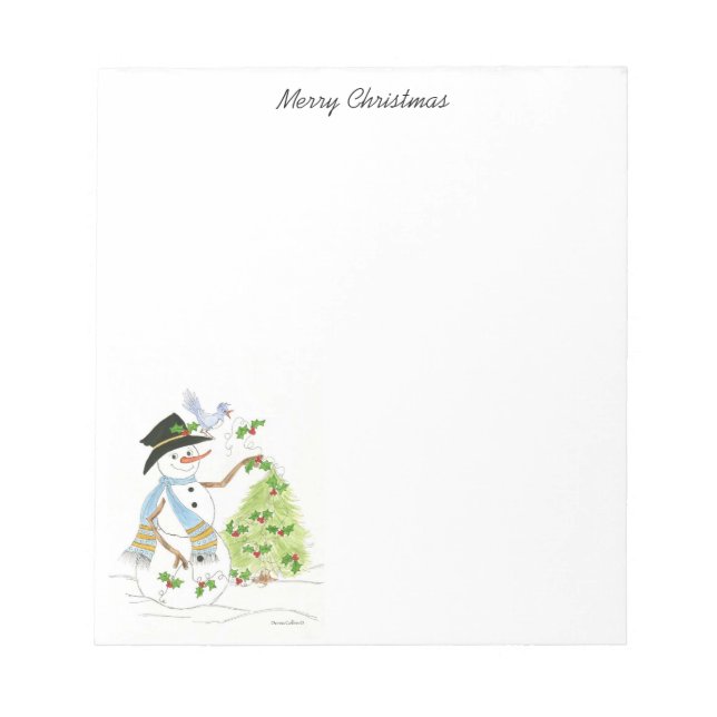 Snowman and Bluebird Holiday note pad (Front)