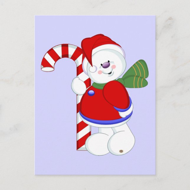 Snowman and Candycane Postcard (Front)