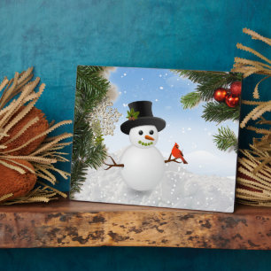  Snowman and Cardinal Bird  Plaque