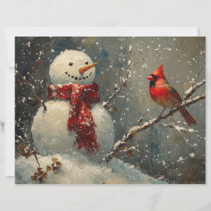 Snowman and Cardinal Oil Painting Scrapbook Paper