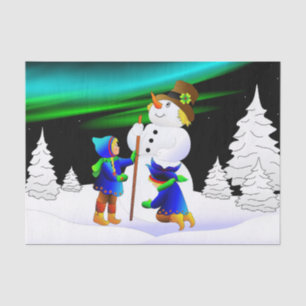 Snowman and children illustration tissue paper