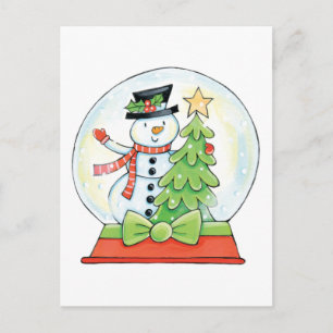 Snowman and Christmas Tree in a Snow Globe Holiday Postcard
