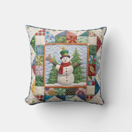 Snowman and Christmas Tree Quilt Print Cushion