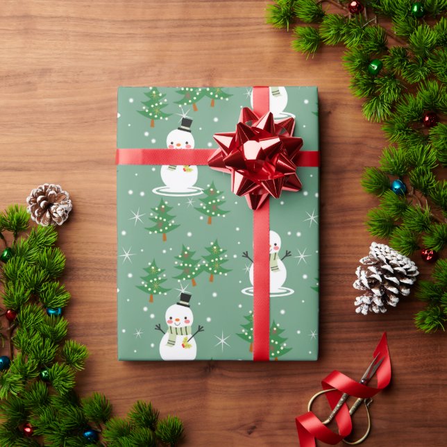 Snowman and Christmas Tree Wrapping Paper (Holiday Gift)
